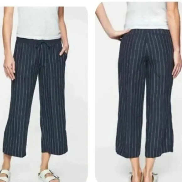 ATHLETA Bali Striped Cropped Linen Pants Navy Blue Size 2 - Picture 1 of 9